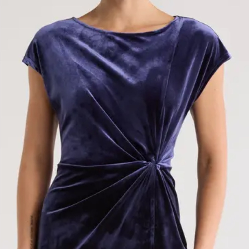 ⭐️soft velvet midi dress fashioned-dolman cap sleeves midnight navy elegance